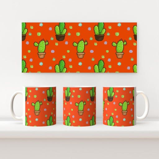 11oz Ceramic Mug - Cactus on Orange - printonitshop