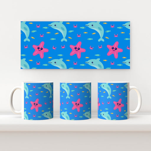 11oz Ceramic Mug - Dolphin and Starfish Blue - printonitshop