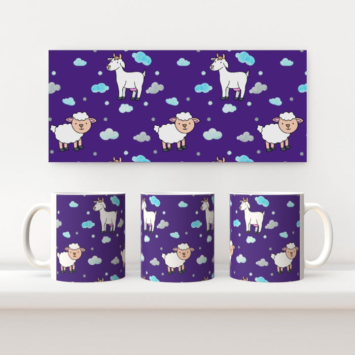 11oz Ceramic Mug - Goat and Sheep on Blue - printonitshop