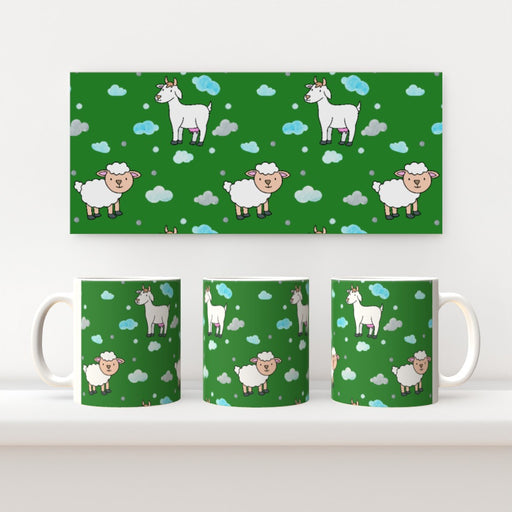 11oz Ceramic Mug - Goat and Sheep on Green - printonitshop