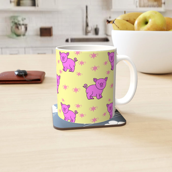 11oz Ceramic Mug - Pigs On Yellow - printonitshop