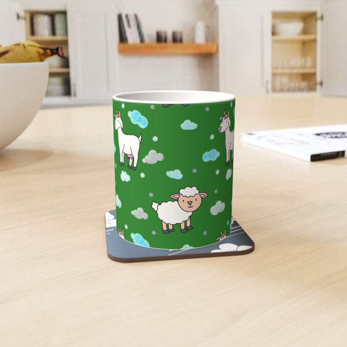 11oz Ceramic Mug - Goat and Sheep on Green - printonitshop