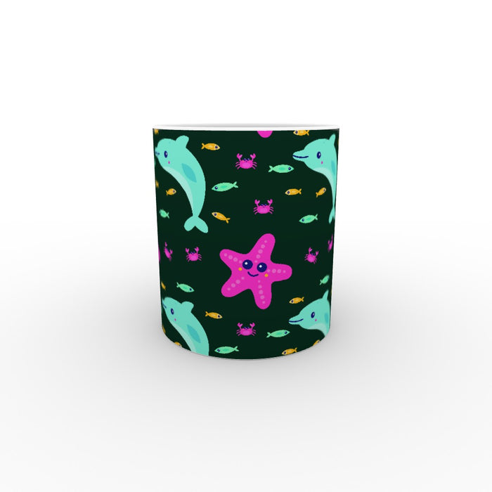 11oz Ceramic Mug - Dolphin and Starfish Dark - printonitshop