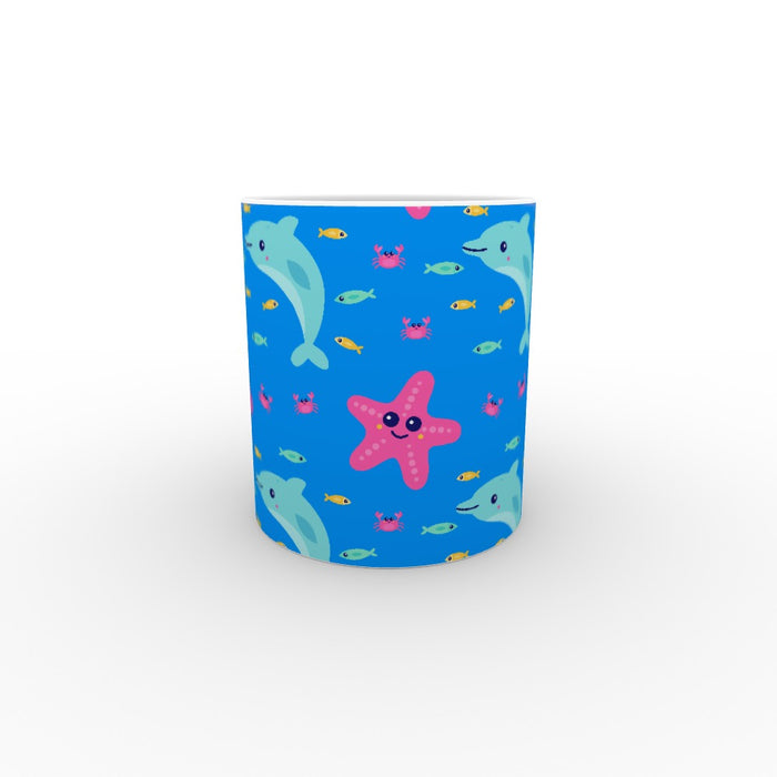 11oz Ceramic Mug - Dolphin and Starfish Blue - printonitshop