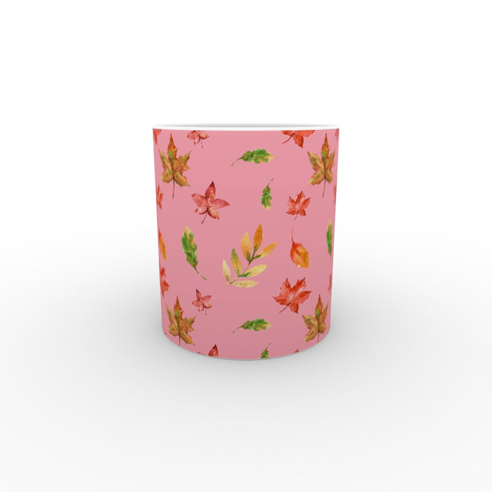 11oz Ceramic Mug - Autumn Leaves Pink - printonitshop