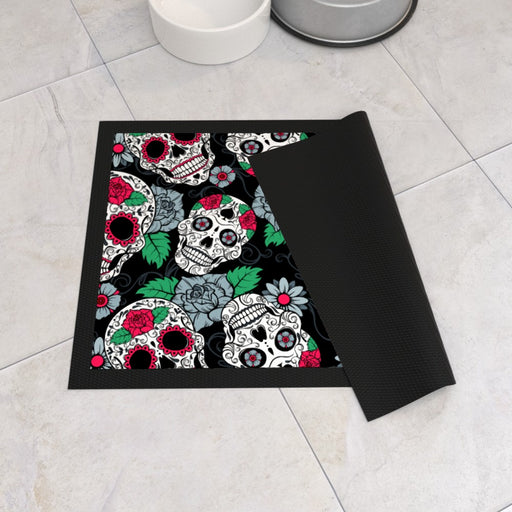 Pet Bowl Mats - Skulls and Roses - Print On It