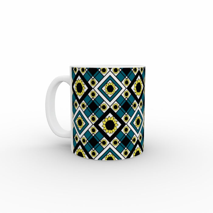 11oz Ceramic Mug - Geometric Sunflowers - printonitshop