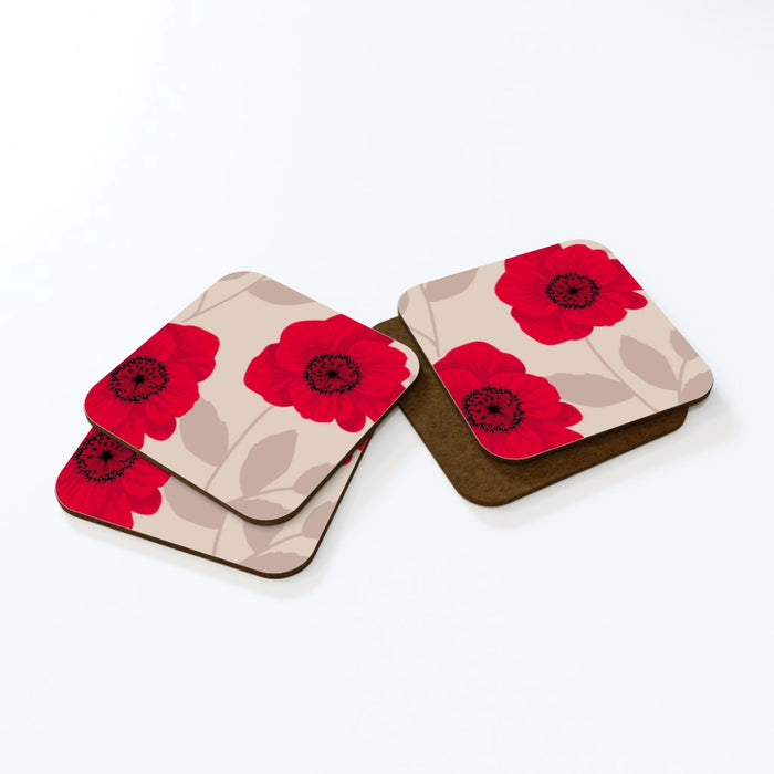 Coasters - Red Flowers - printonitshop