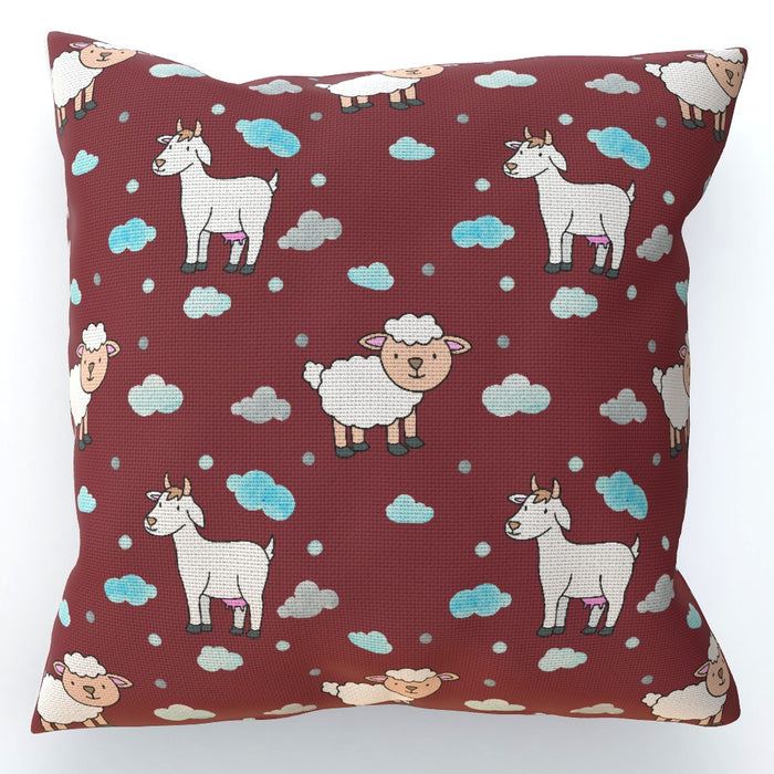 Cushions - Goat / Sheep on Burgundy - printonitshop