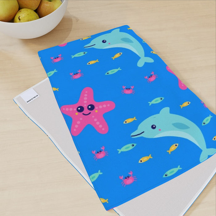 Tea Towel - Dolphin and Starfish Blue - printonitshop