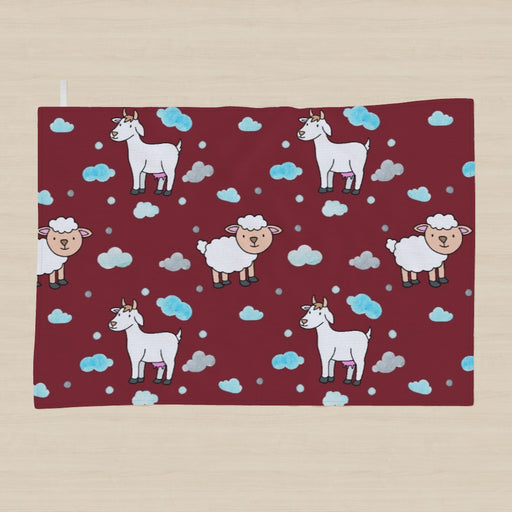 Tea Towel - Goat and Sheep on Burgundy - printonitshop