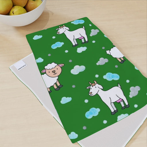 Tea Towel - Goat and Sheep Green - printonitshop