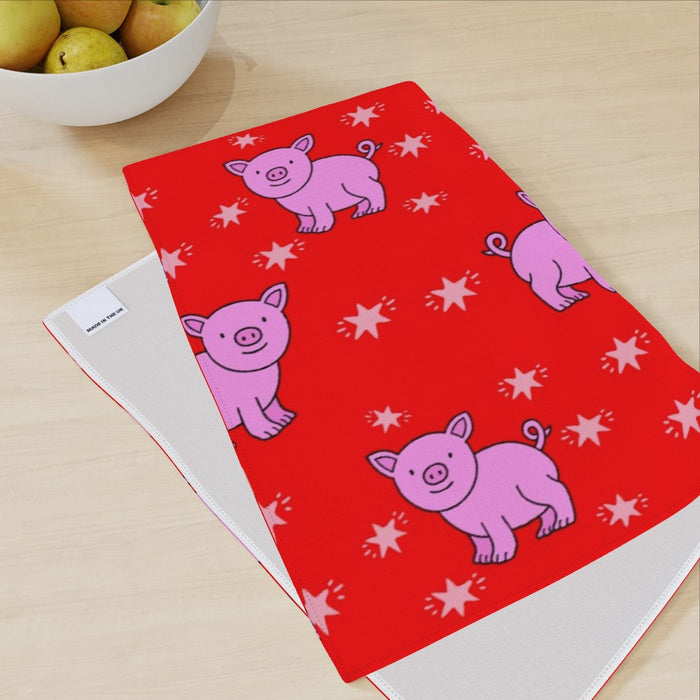Tea Towel - Pigs on Red - printonitshop