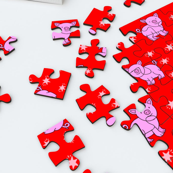 Jigsaw - Pigs on Red - printonitshop