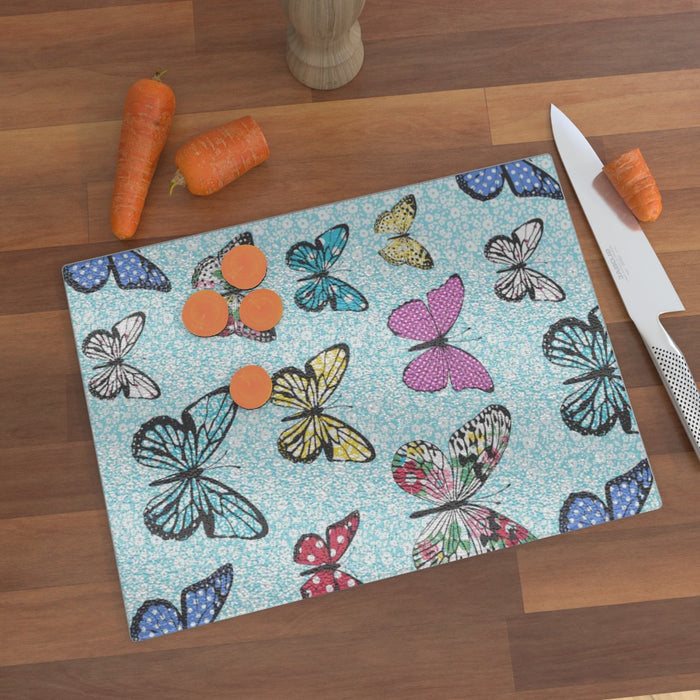 Glass Chopping Board - Floral Butterflies - printonitshop