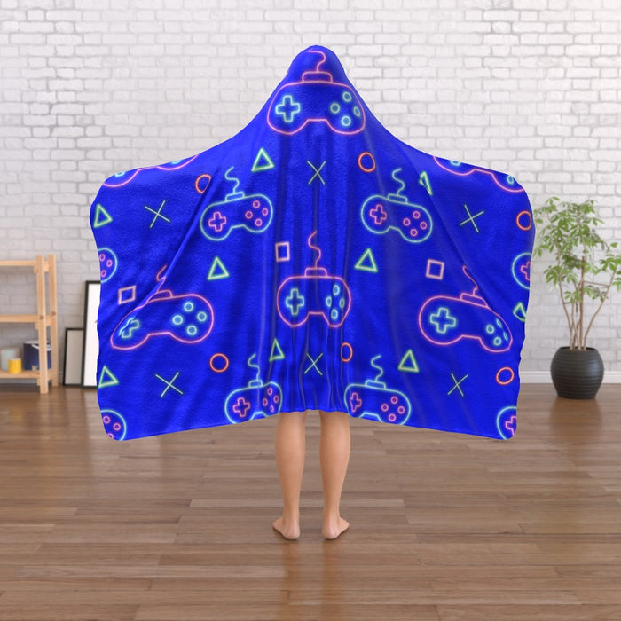 Hooded Blanket - Gaming Neon Blue - printonitshop