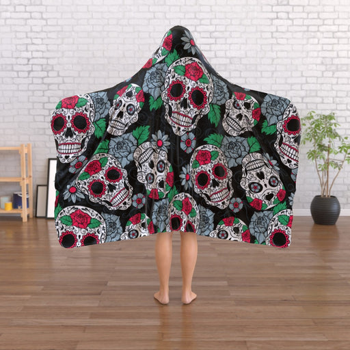 Hooded Blanket - Skulls and Roses - printonitshop